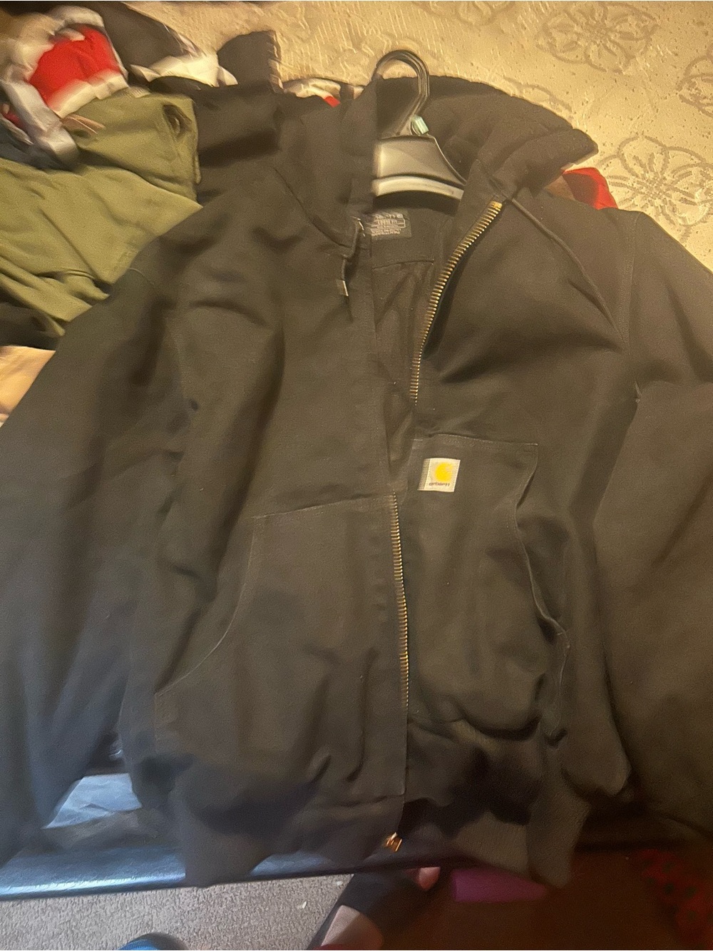 Carhartt Black Hooded Zip Work Jacket with Logo Patch